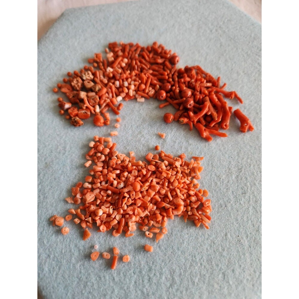 Natural Red Coral Bead Lot 66g Mixed Branch Chip Round Drilled Jewelry Making